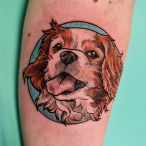 Pupper portrait for my ol work pal Andrew of his gorgeous Cavalier King Charles Spaniel. So much character in this lil face ❤ @withlovetattoo #tattoos #ink #tattoo #dogportrait #dogtattoo #cavaliertattoo #cavalierkingcharlesspaniel #petportrait #neo